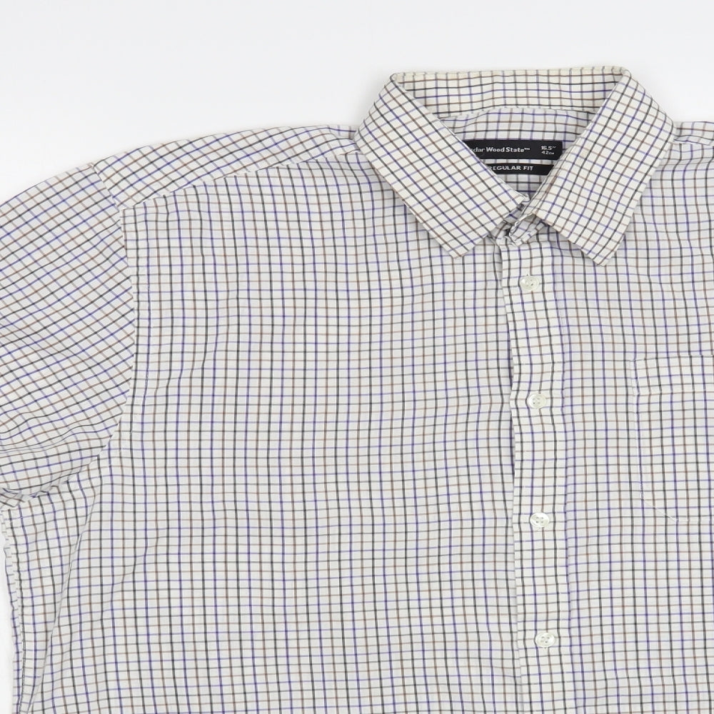 Cedar Wood State Mens White Check Cotton Dress Shirt Size 16.5 Collared Button