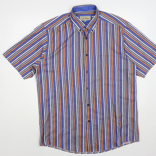 Drifter Mens Multicoloured Striped Cotton Button-Up Size L Collared Button