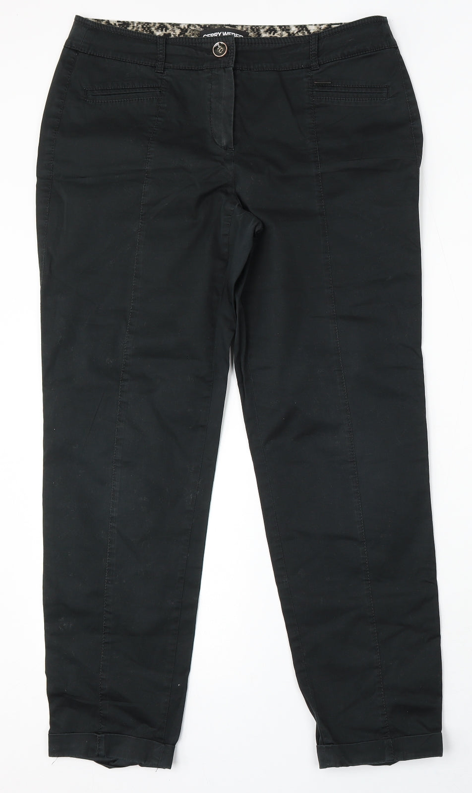 Gerry Weber Womens Black Cotton Trousers Size 14 L29 in Regular Button