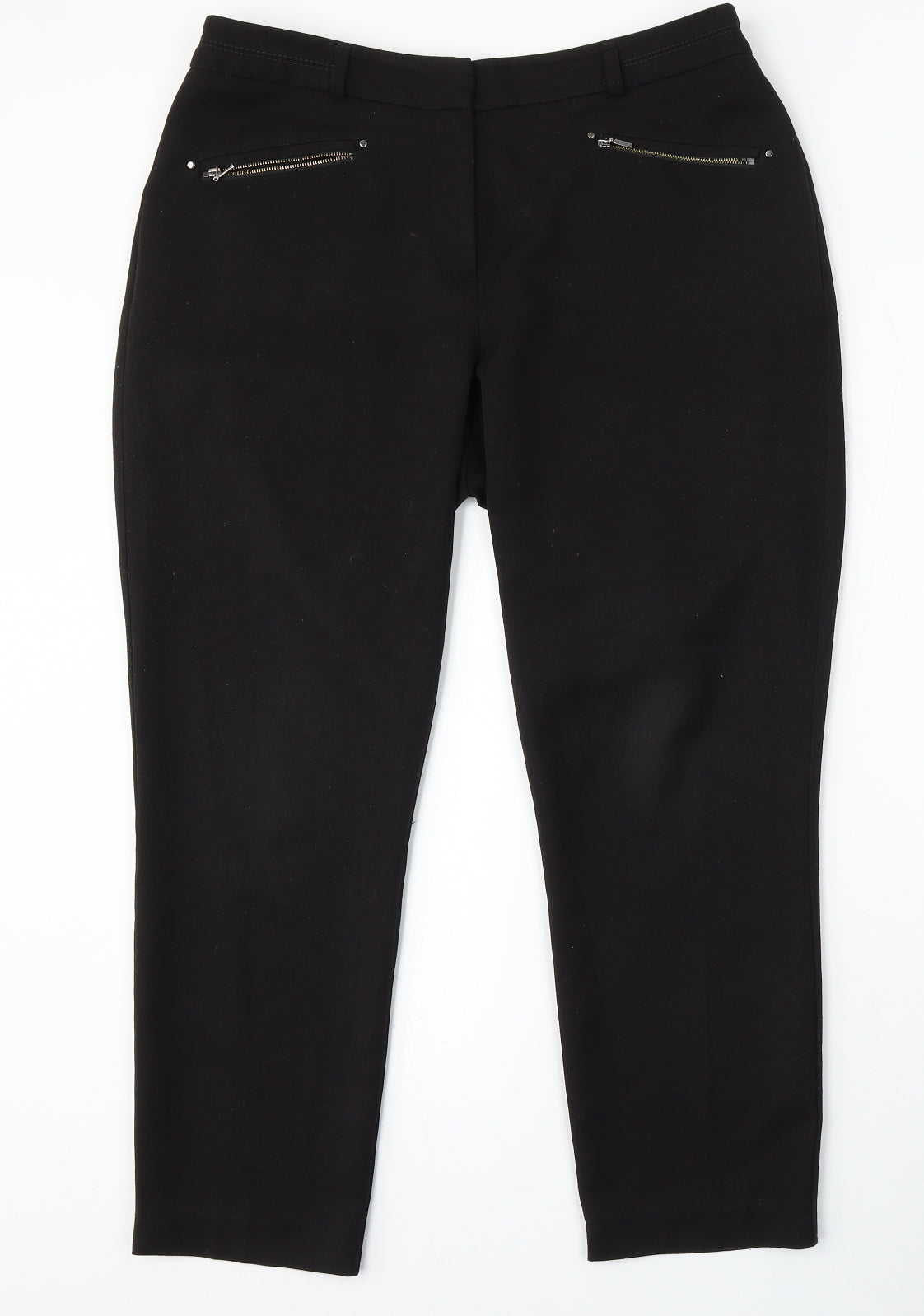 Wallis Womens Black Polyester Trousers Size 14 L28 in Regular Zip