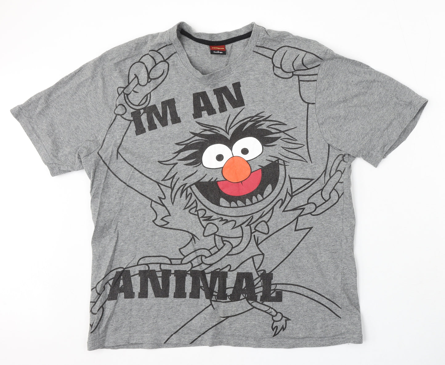 George Womens Grey Cotton Basic T-Shirt Size M Round Neck - The Muppets Animal