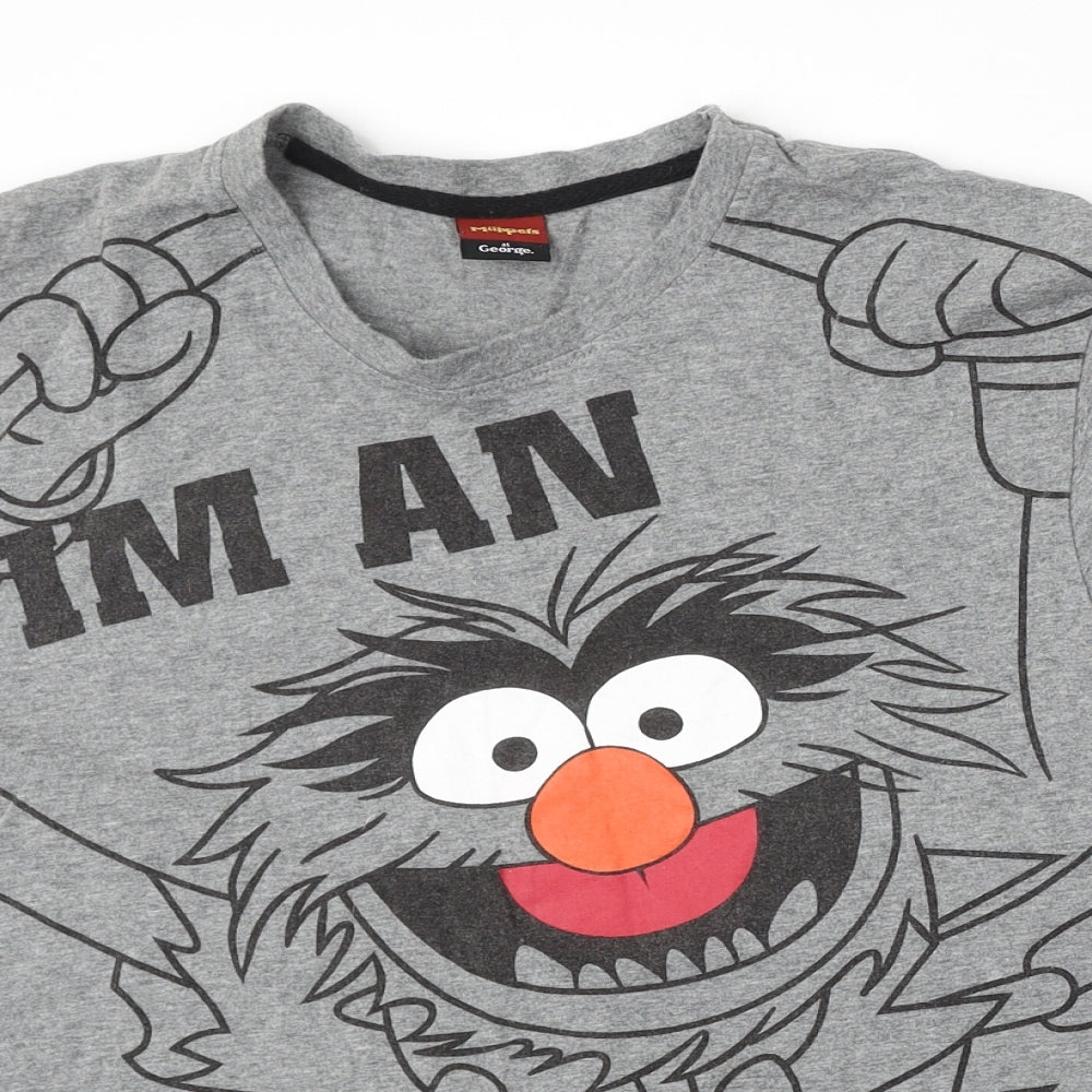 George Womens Grey Cotton Basic T-Shirt Size M Round Neck - The Muppets Animal