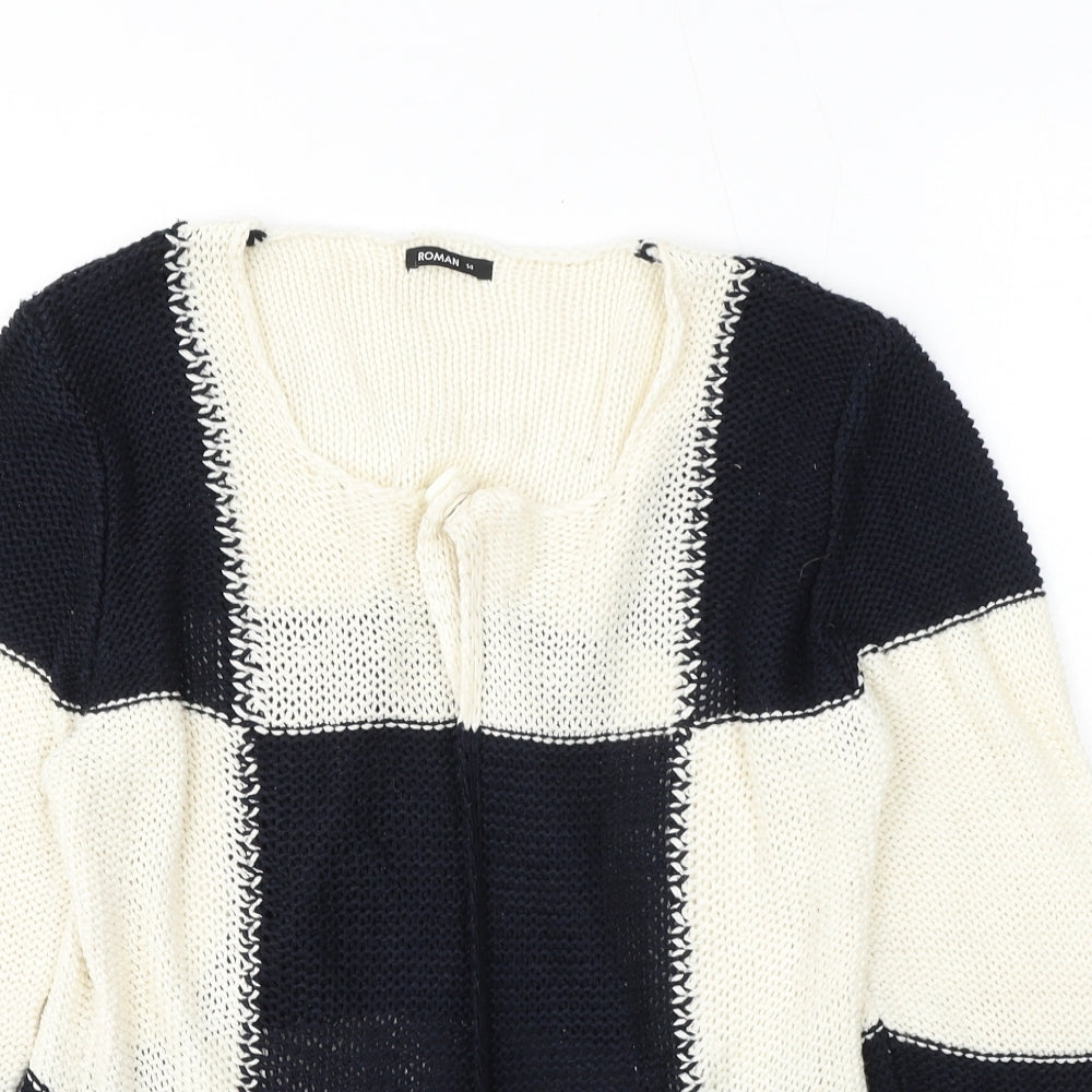 Roman Womens Beige Round Neck Check Polyester Cardigan Jumper Size 14