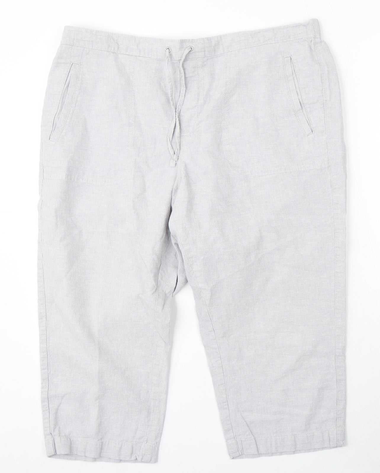 Dunnes Womens Grey Cotton Capri Trousers Size 16 L22 in Regular Drawstring