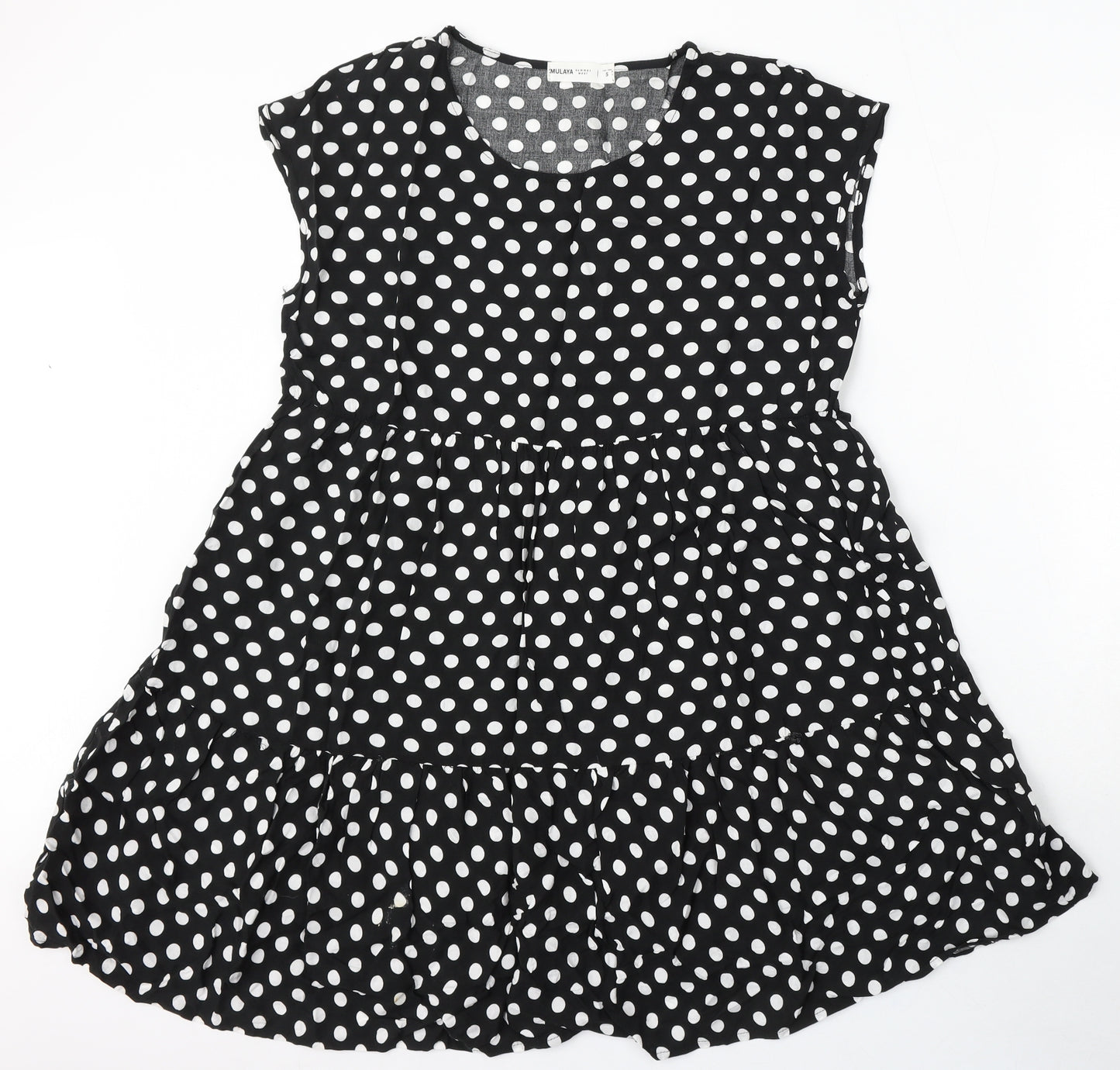 Mulaya Womens Black Polka Dot Viscose Skater Dress Size S Round Neck