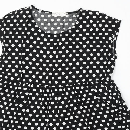 Mulaya Womens Black Polka Dot Viscose Skater Dress Size S Round Neck