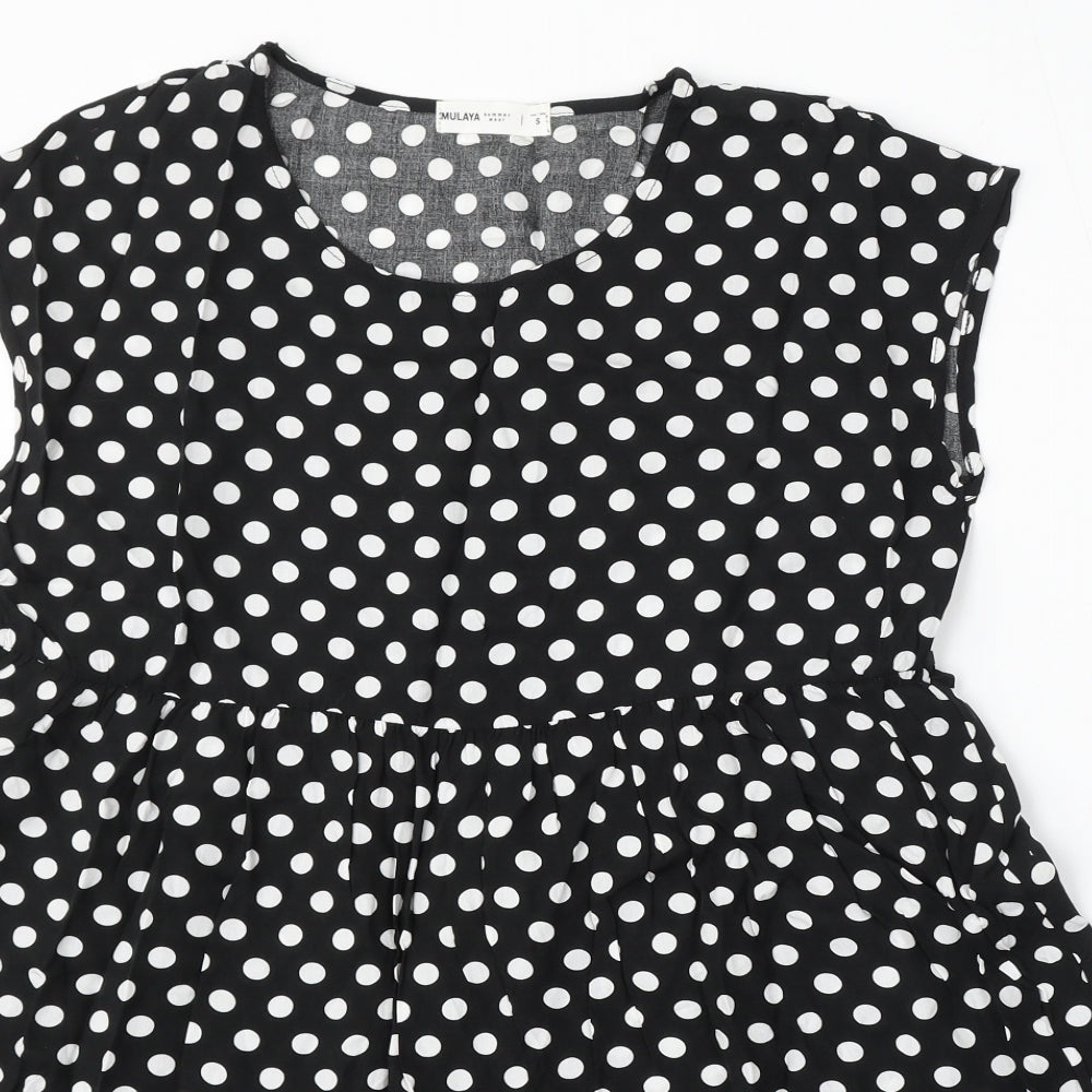 Mulaya Womens Black Polka Dot Viscose Skater Dress Size S Round Neck
