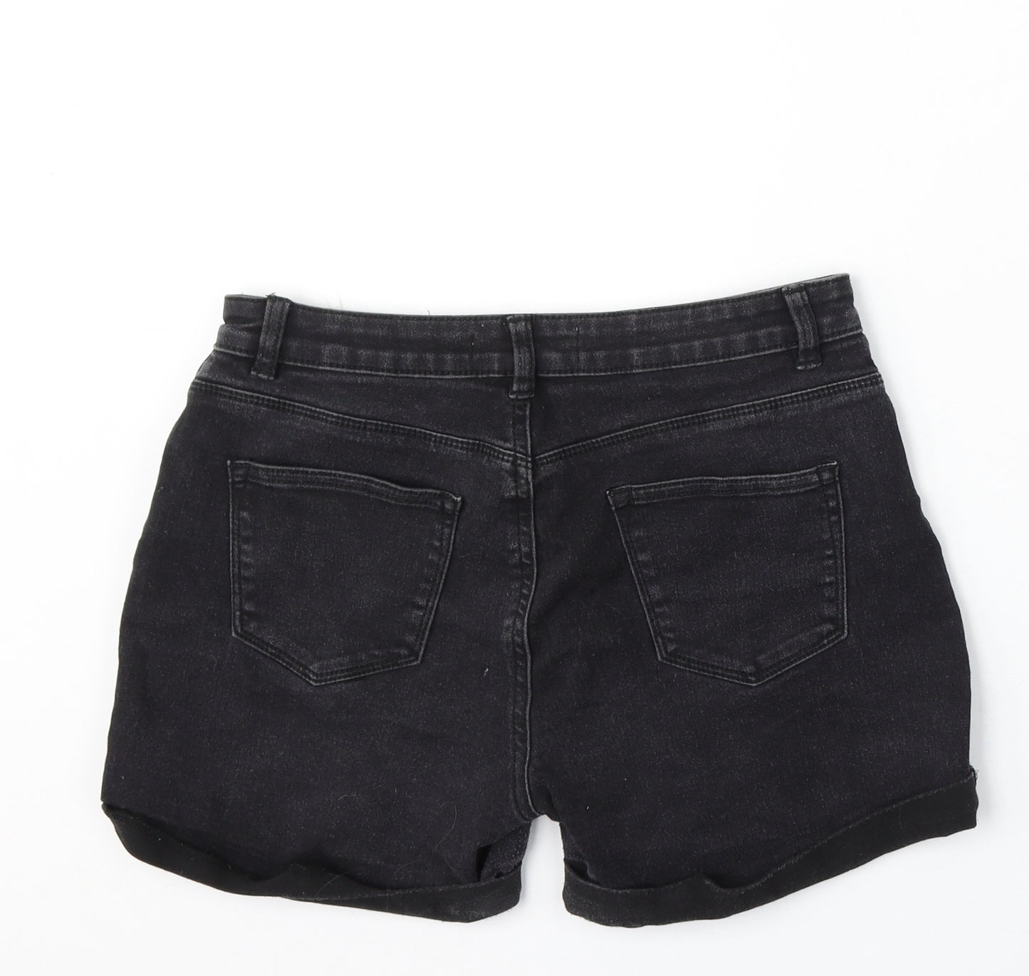 Denim & Co. Womens Black Cotton Mom Shorts Size 12 L4 in Regular Button