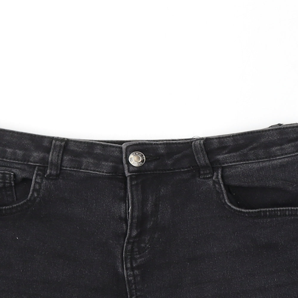 Denim & Co. Womens Black Cotton Mom Shorts Size 12 L4 in Regular Button
