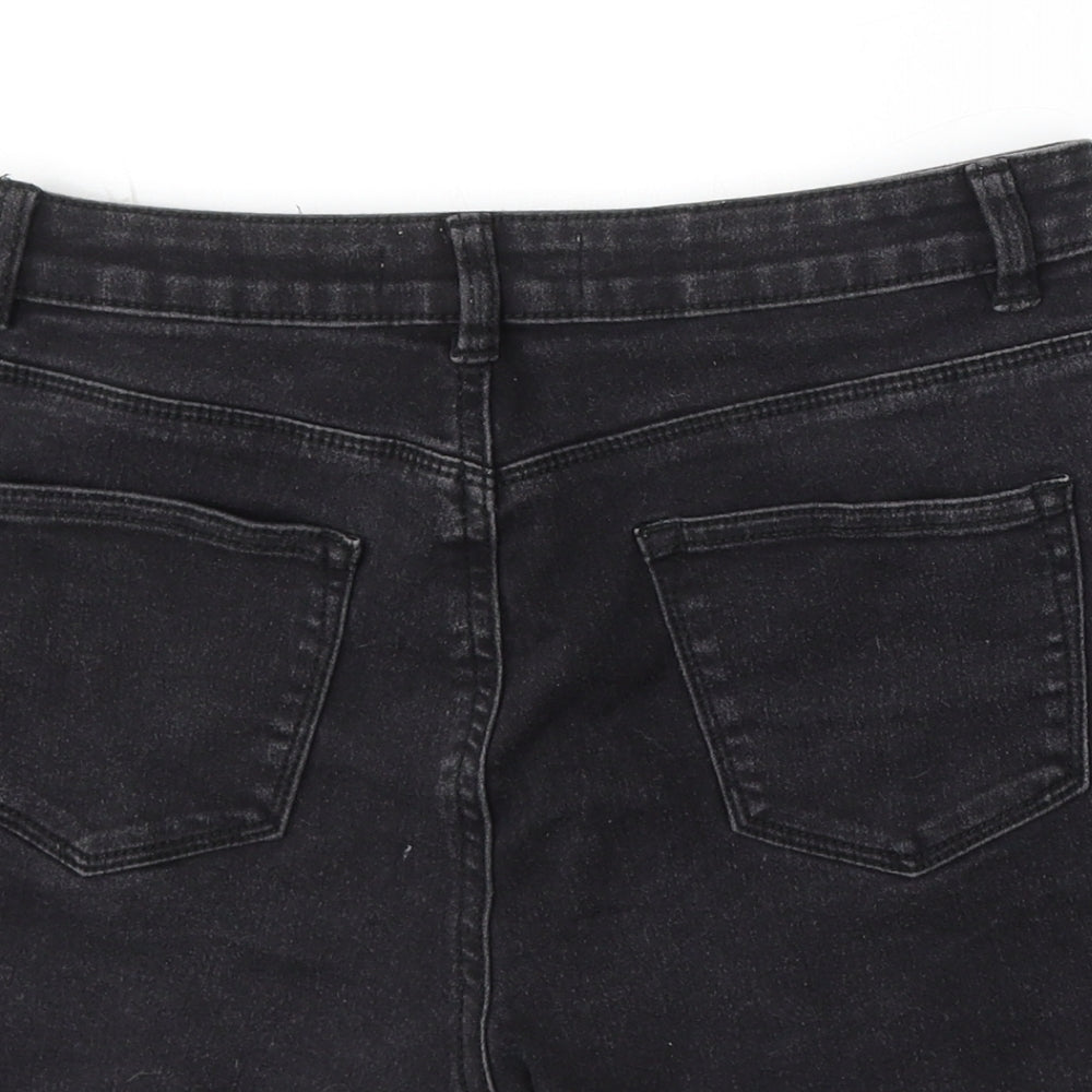 Denim & Co. Womens Black Cotton Mom Shorts Size 12 L4 in Regular Button