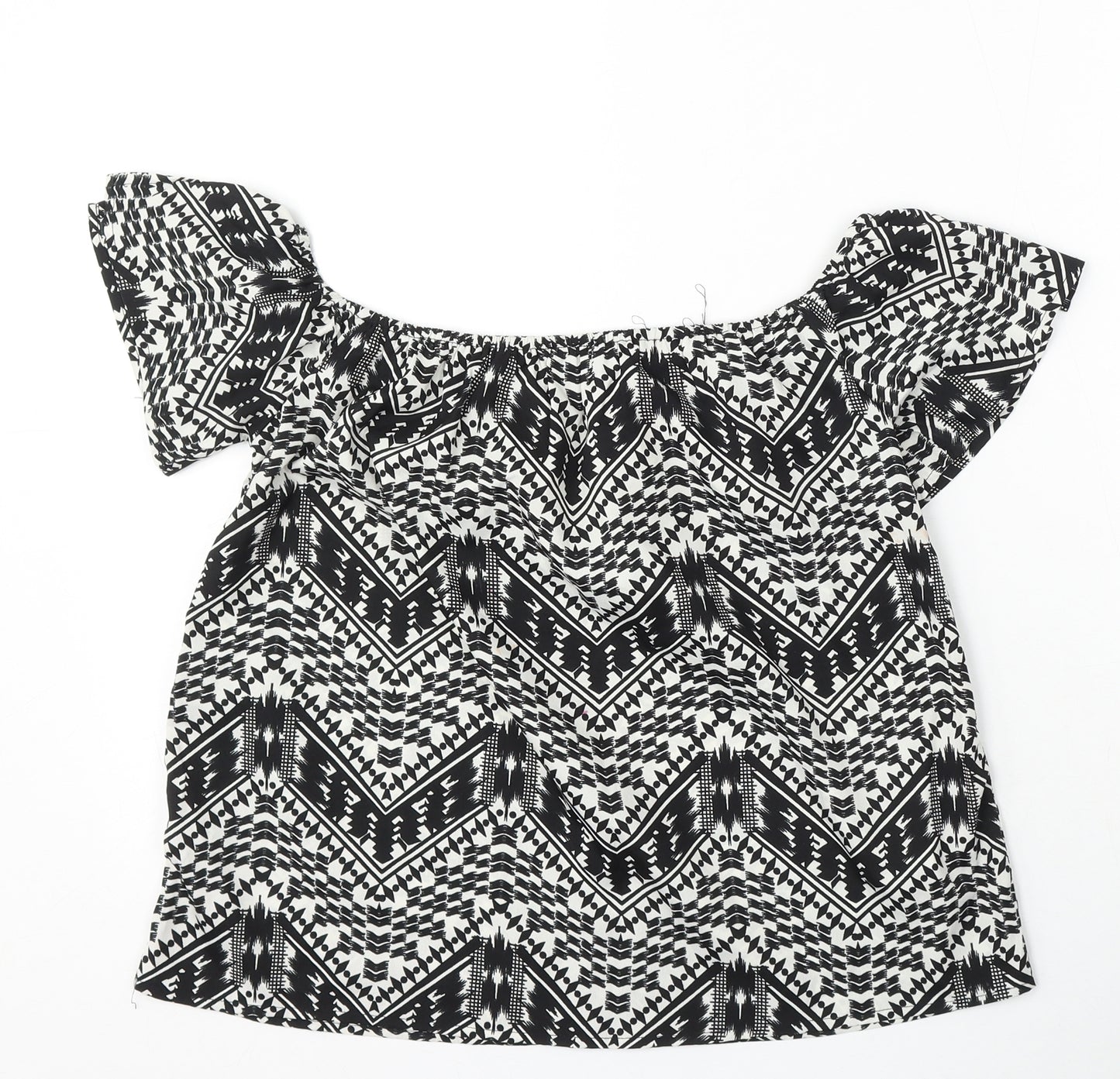 Primark Womens Black Geometric Polyester Basic Blouse Size 8 Round Neck