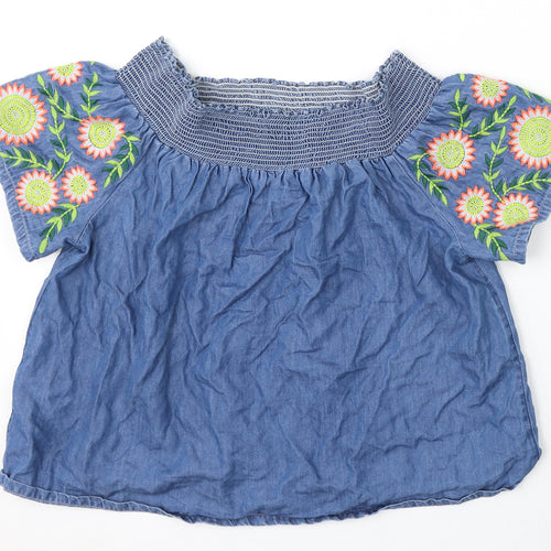 Very Girls Blue Floral Cotton Basic Blouse Size 14 Years Round Neck