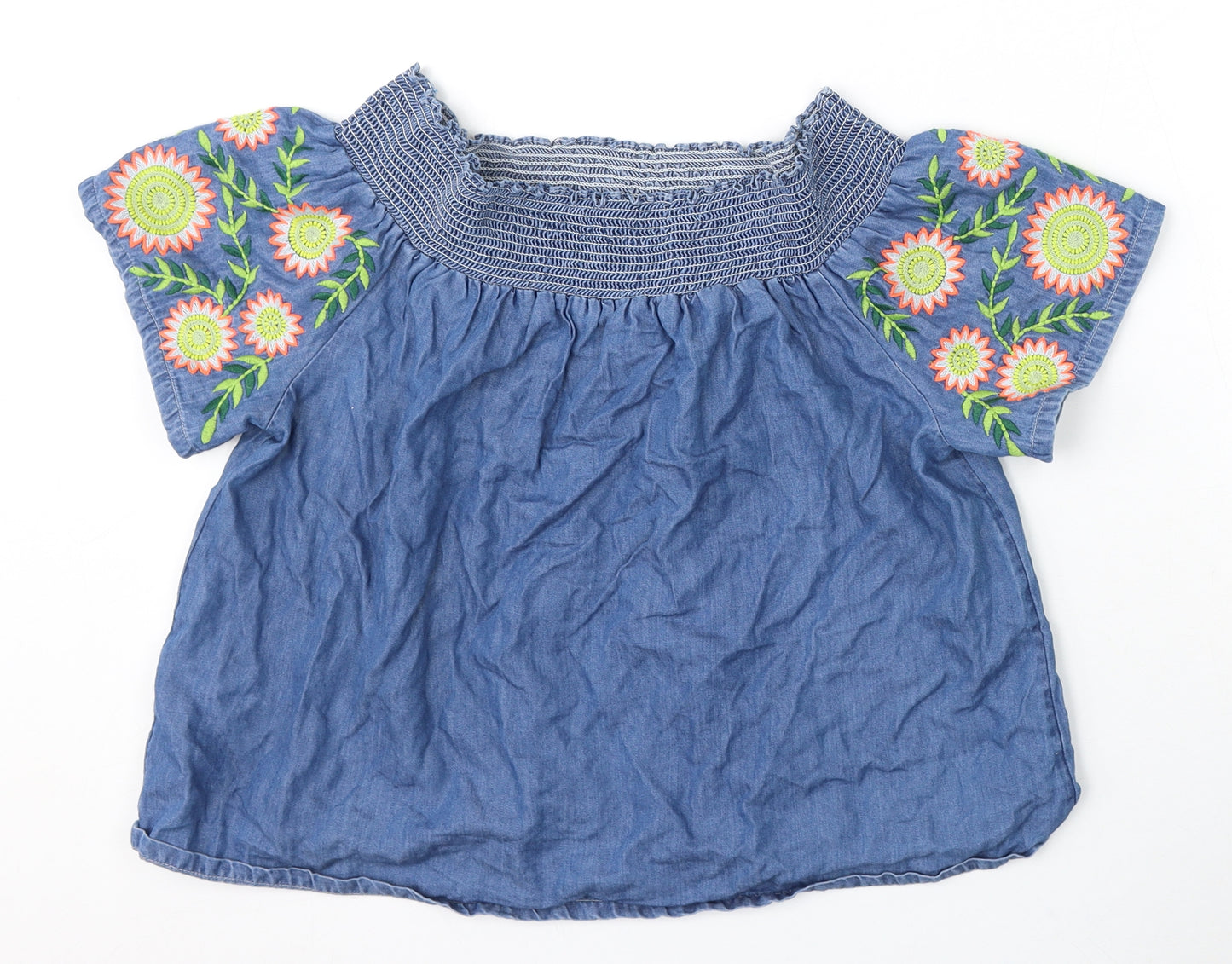 Very Girls Blue Floral Cotton Basic Blouse Size 14 Years Round Neck