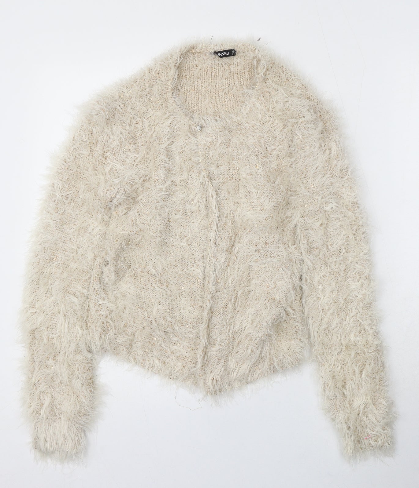 Dunnes Stores Womens Ivory Round Neck Polyester Cardigan Jumper Size L