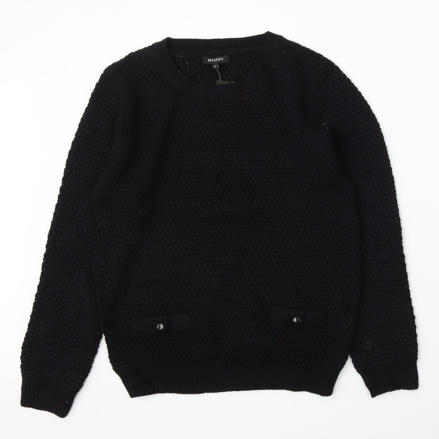 Mystify Womens Black Round Neck Polyester Pullover Jumper Size M