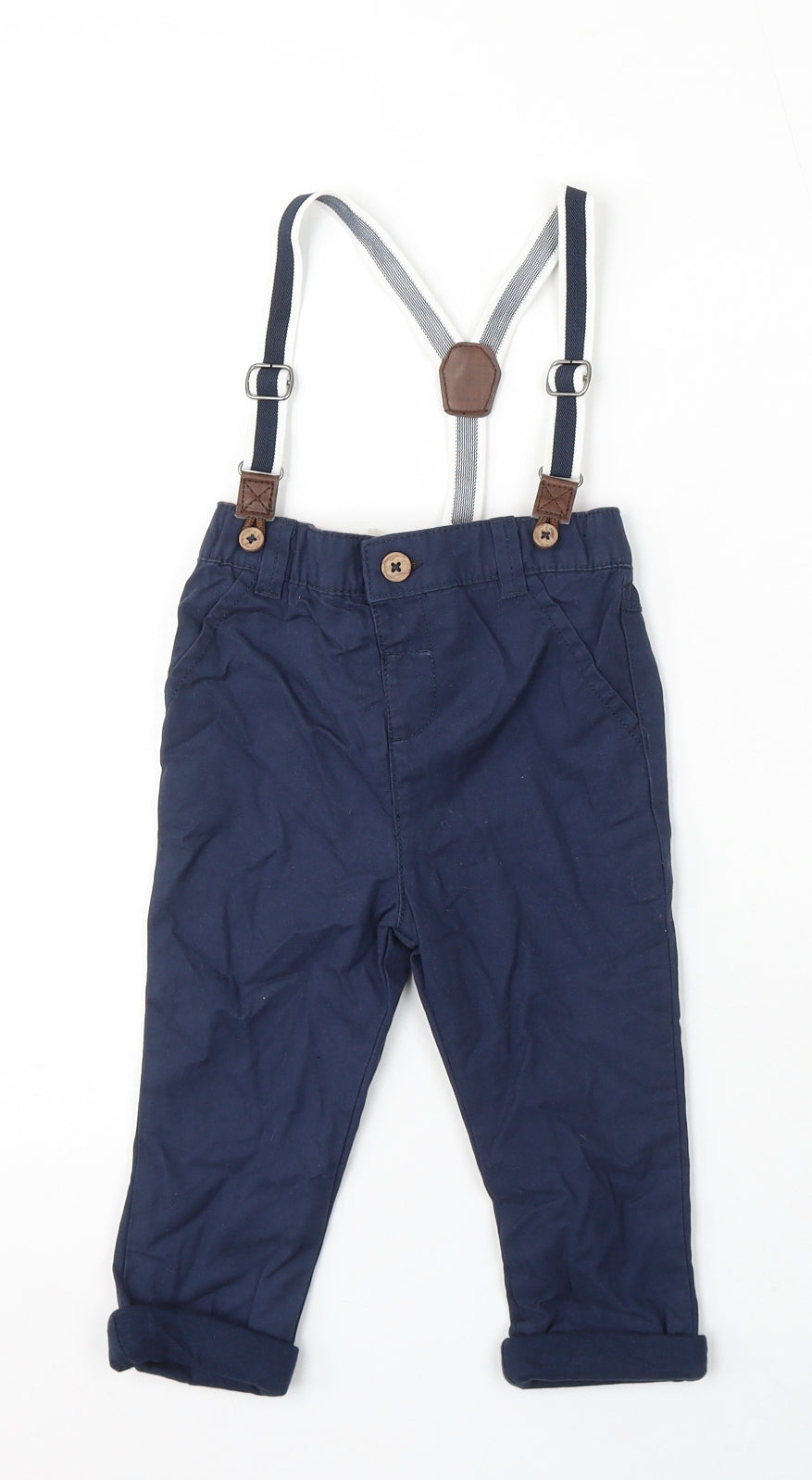 F&F Boys Blue Cotton Capri Trousers Size 12-18 Months Button - Suspenders