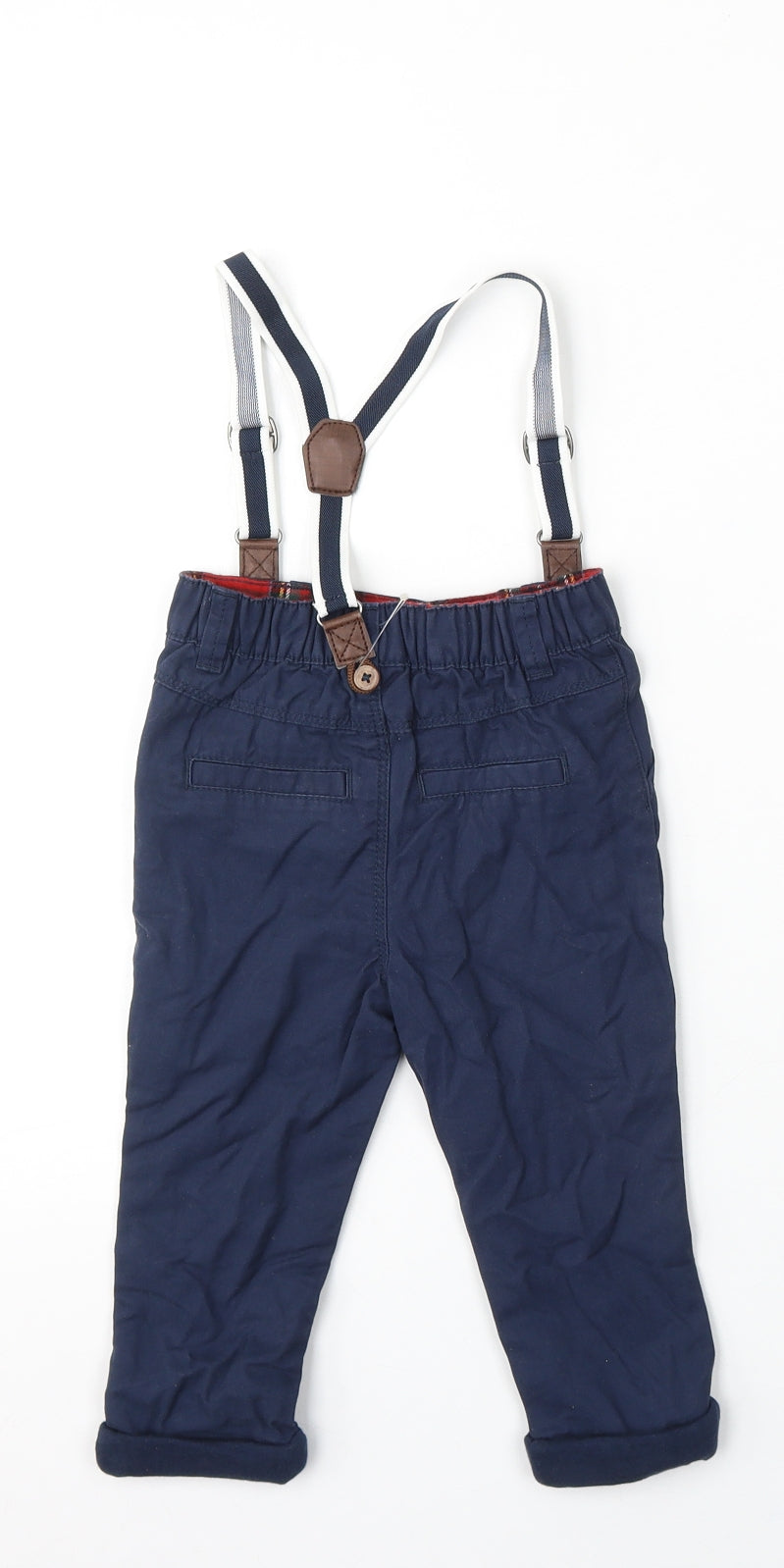 F&F Boys Blue Cotton Capri Trousers Size 12-18 Months Button - Suspenders