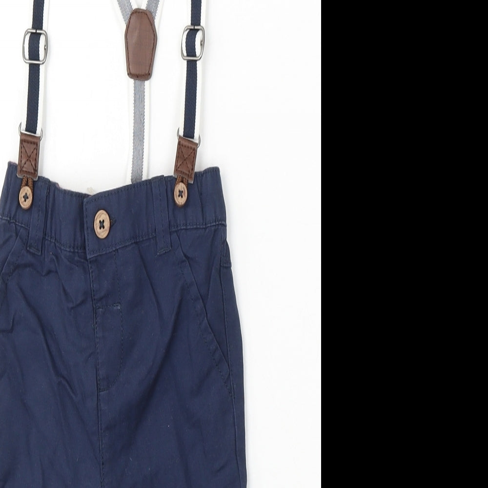 F&F Boys Blue Cotton Capri Trousers Size 12-18 Months Button - Suspenders