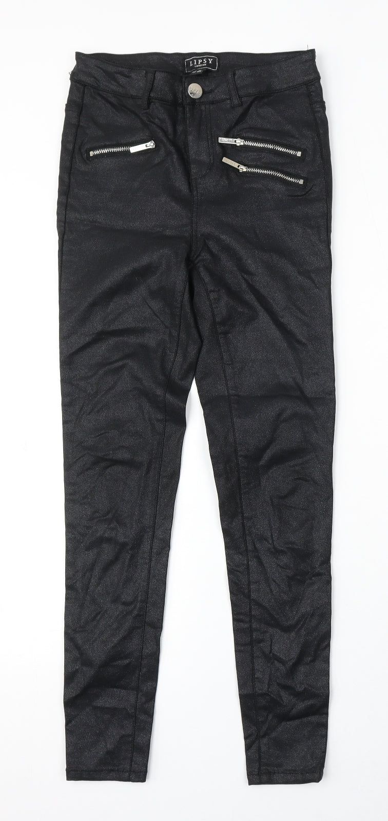 Lipsy Womens Black Polyurethane Skinny Jeans Size 8 L28 in Regular Button