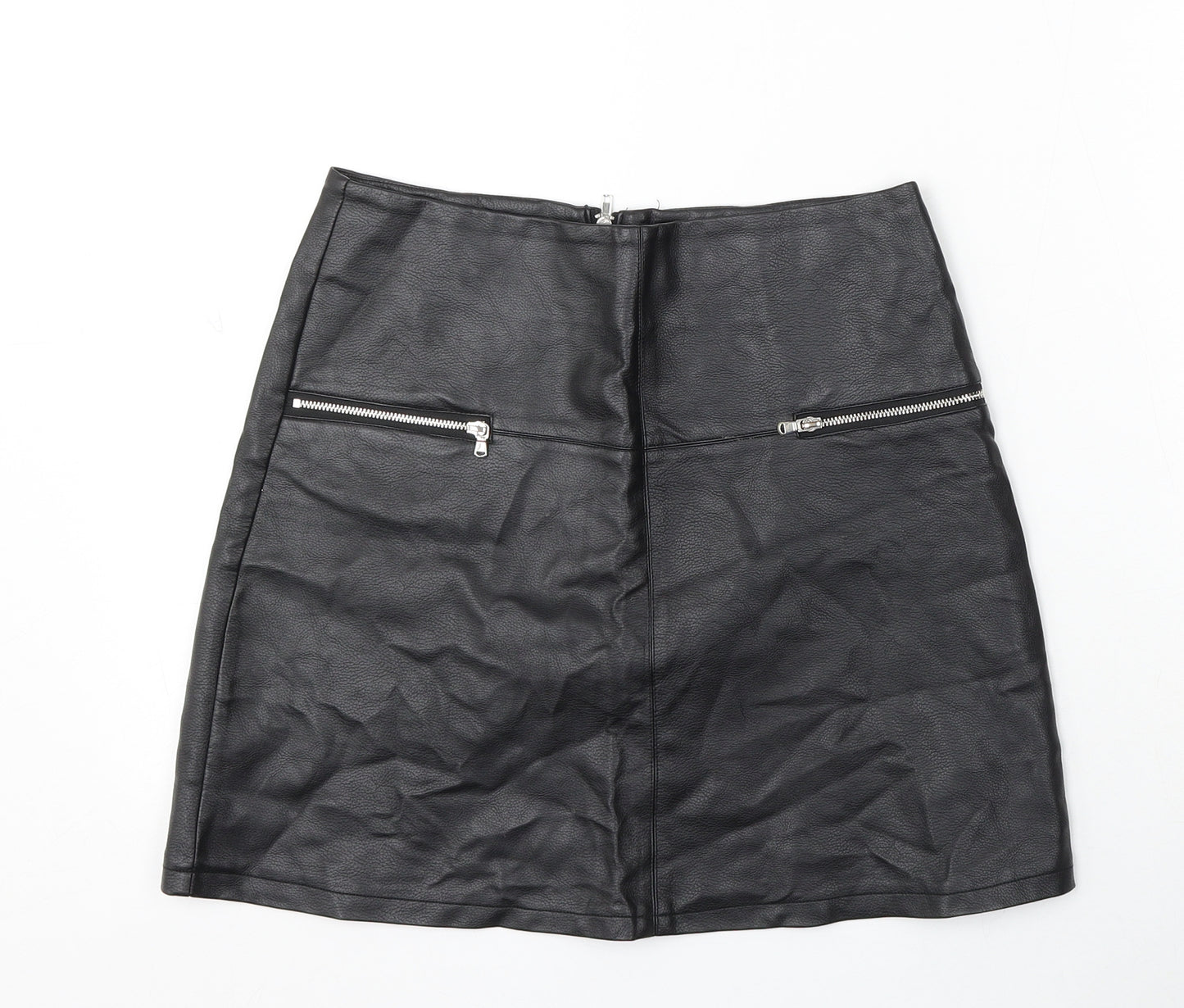 Atmosphere Womens Black Polyurethane A-Line Skirt Size 10 Zip