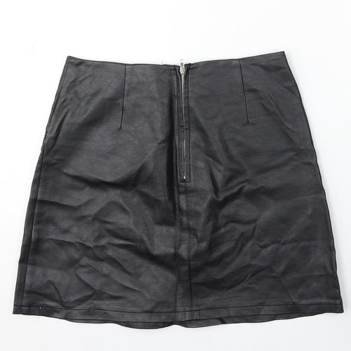 Atmosphere Womens Black Polyurethane A-Line Skirt Size 10 Zip