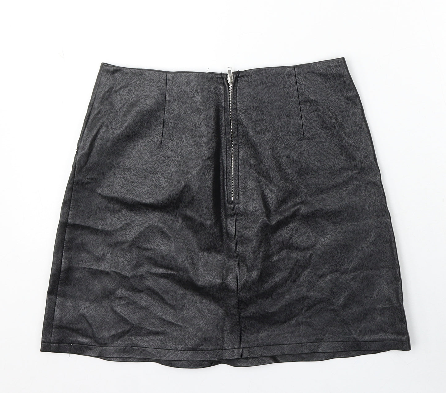 Atmosphere Womens Black Polyurethane A-Line Skirt Size 10 Zip