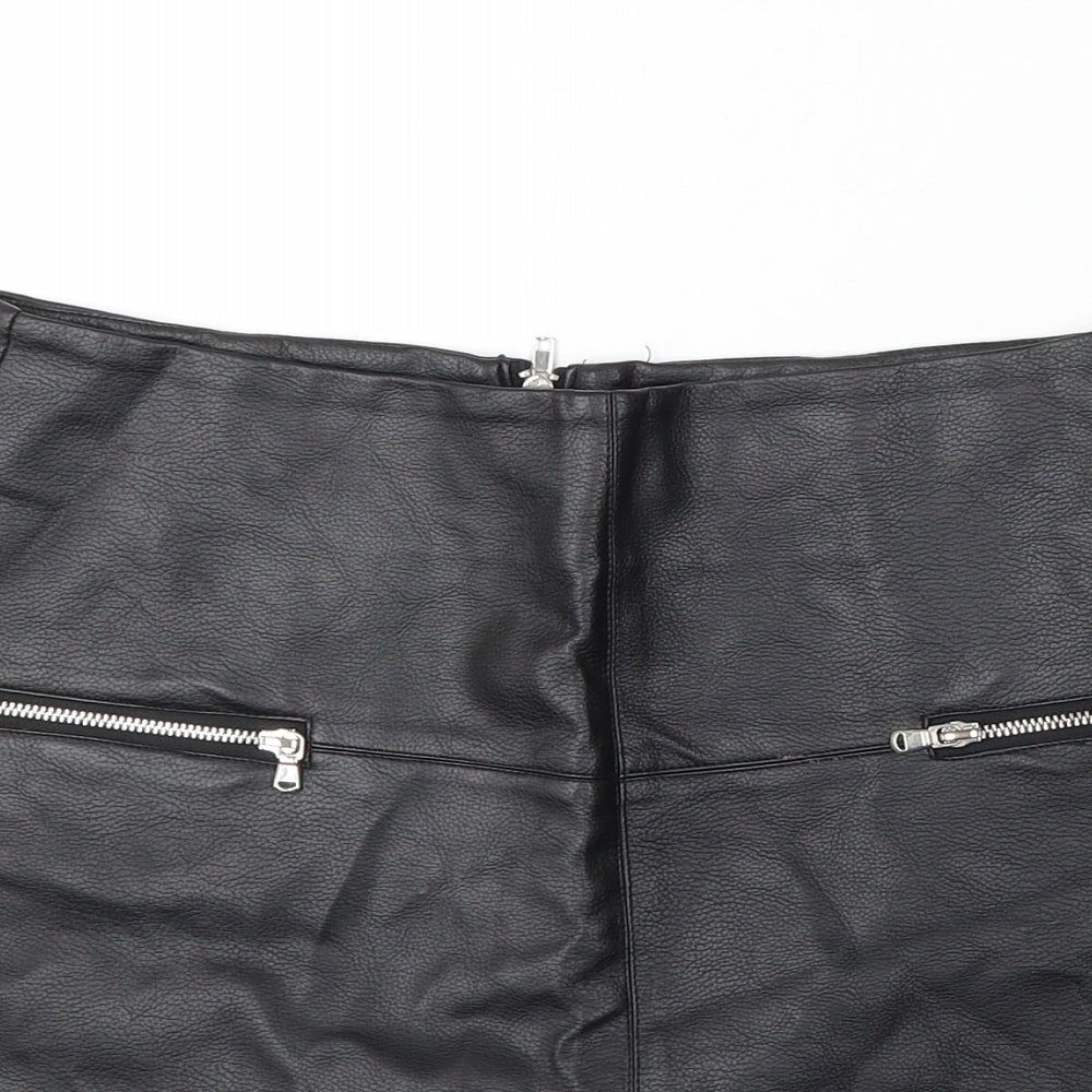 Atmosphere Womens Black Polyurethane A-Line Skirt Size 10 Zip