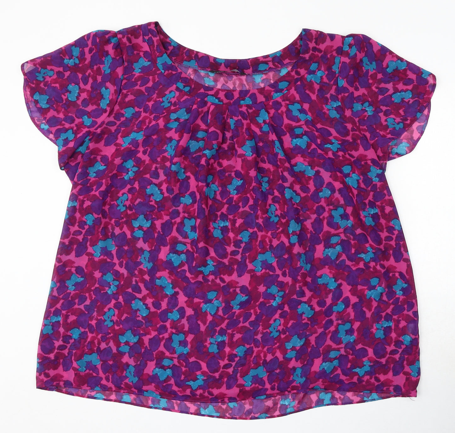 DAVID EMANUEL Womens Purple Geometric Viscose Basic Blouse Size 24 Round Neck