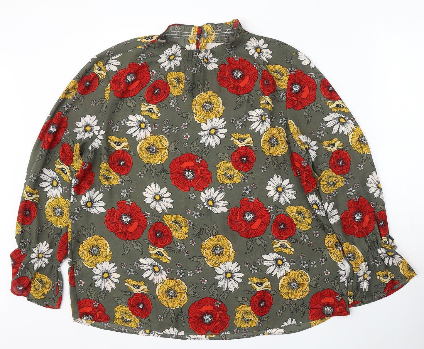 Anthology Womens Green Floral Polyester Basic Blouse Size 18 Round Neck