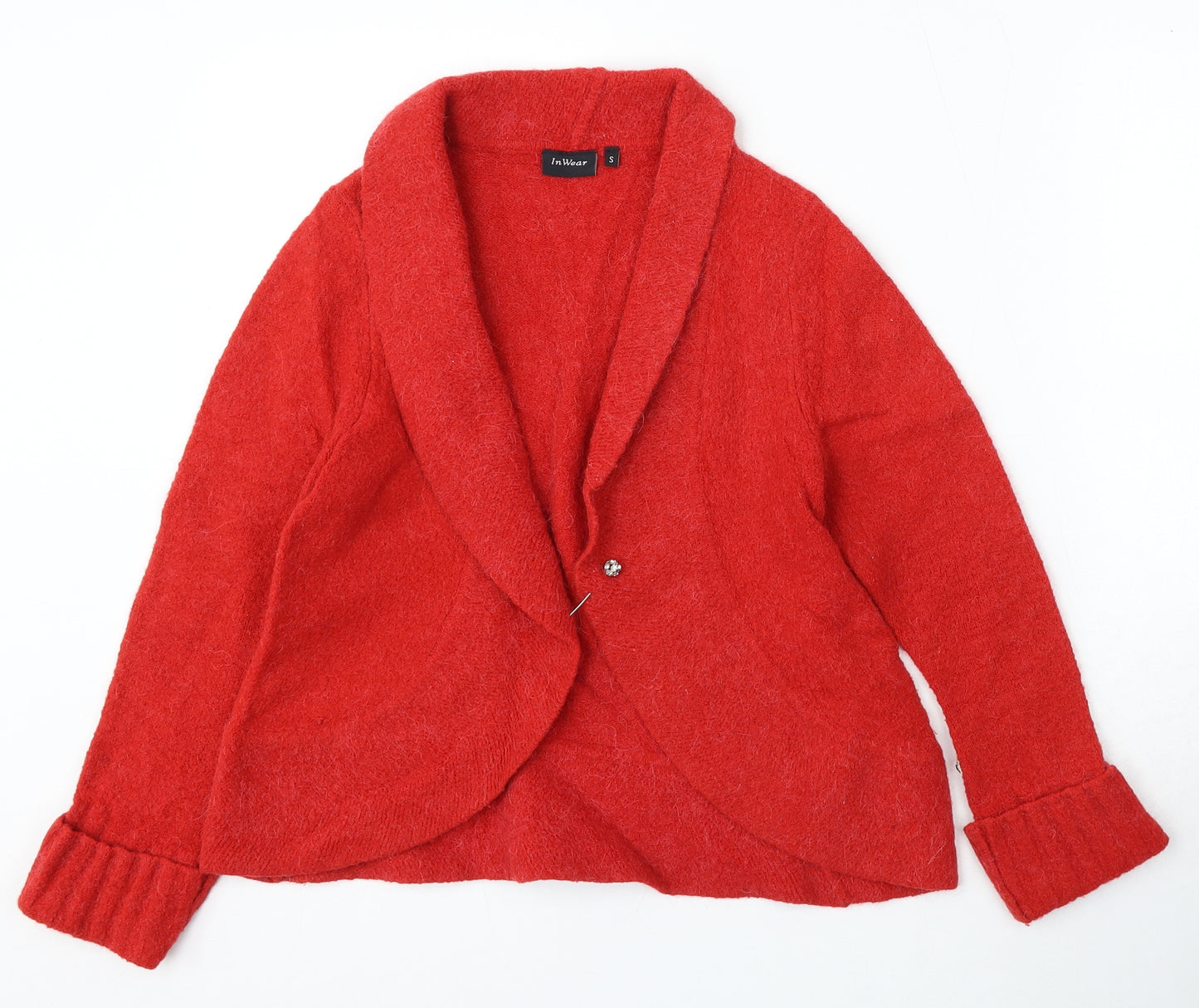 Inwear Womens Red V-Neck Nylon Cardigan Jumper Size S