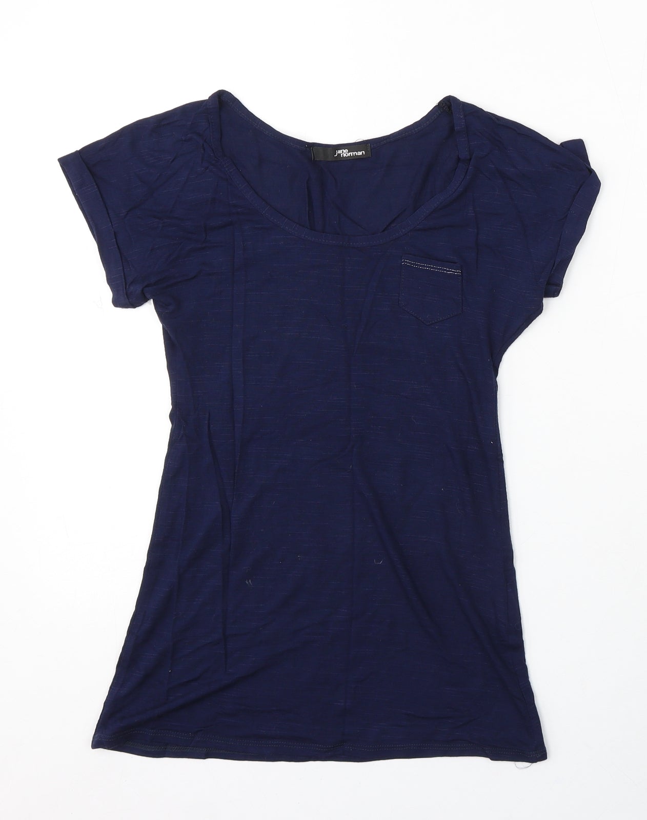 Jane Norman Womens Blue Cotton Basic T-Shirt Size 10 Scoop Neck
