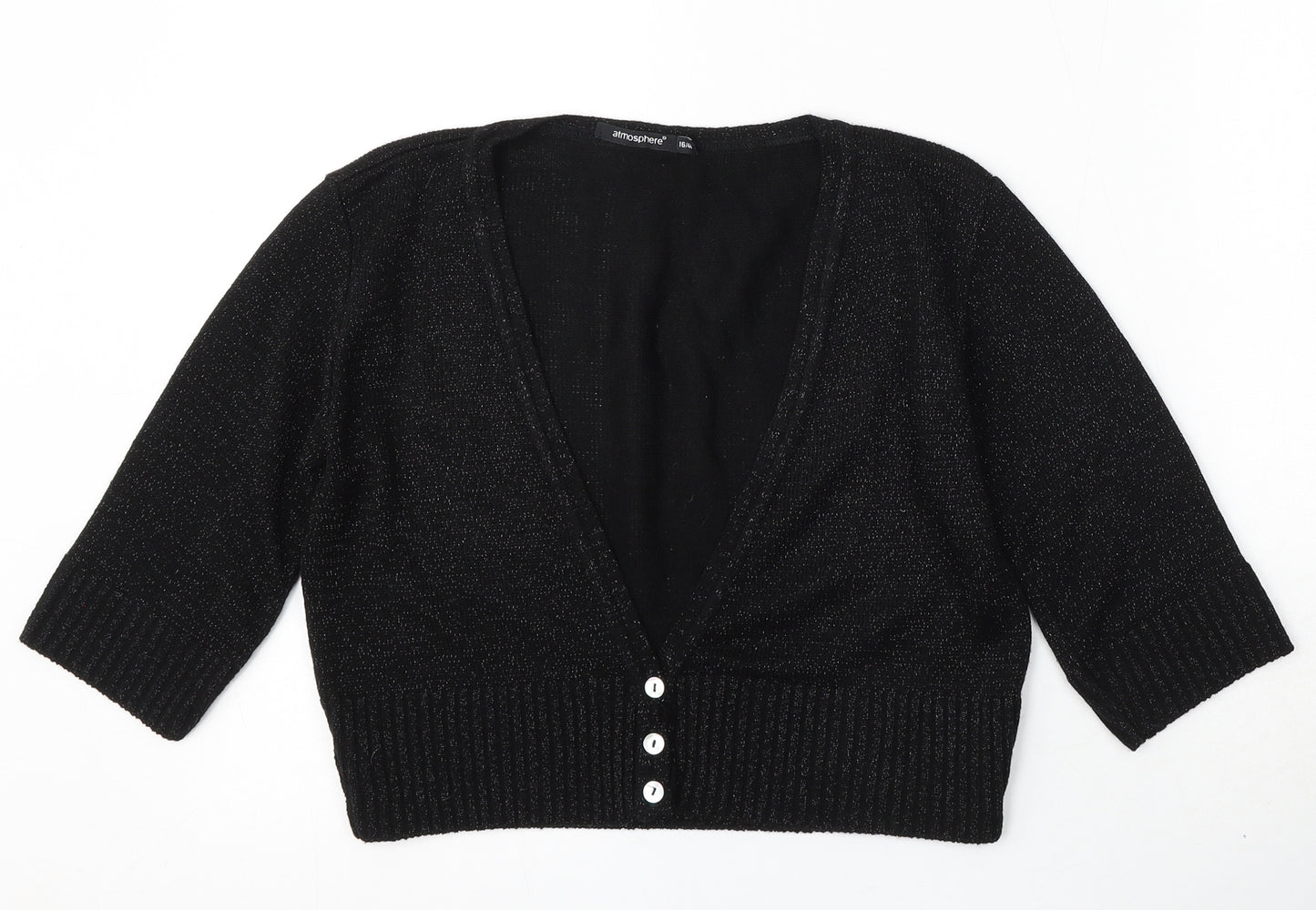 Atmosphere Womens Black V-Neck Acrylic Cardigan Jumper Size 16
