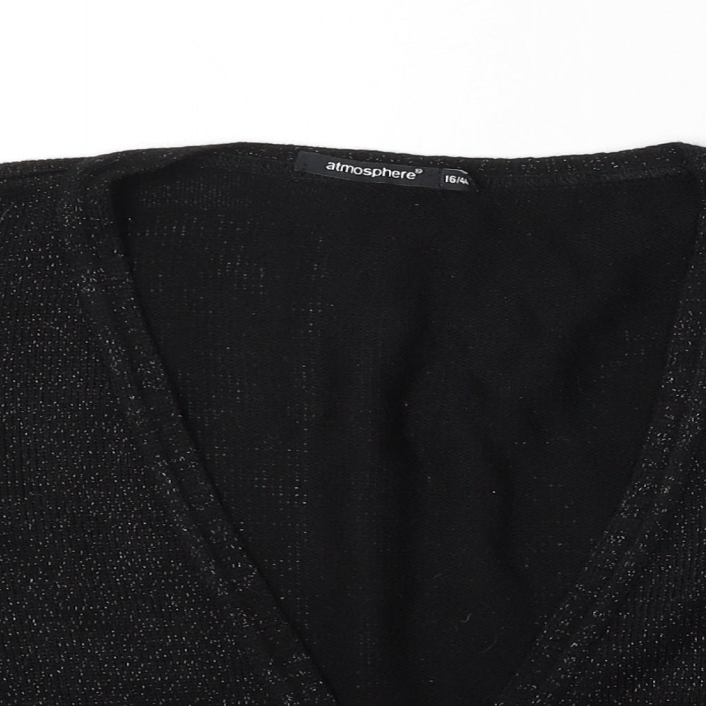 Atmosphere Womens Black V-Neck Acrylic Cardigan Jumper Size 16
