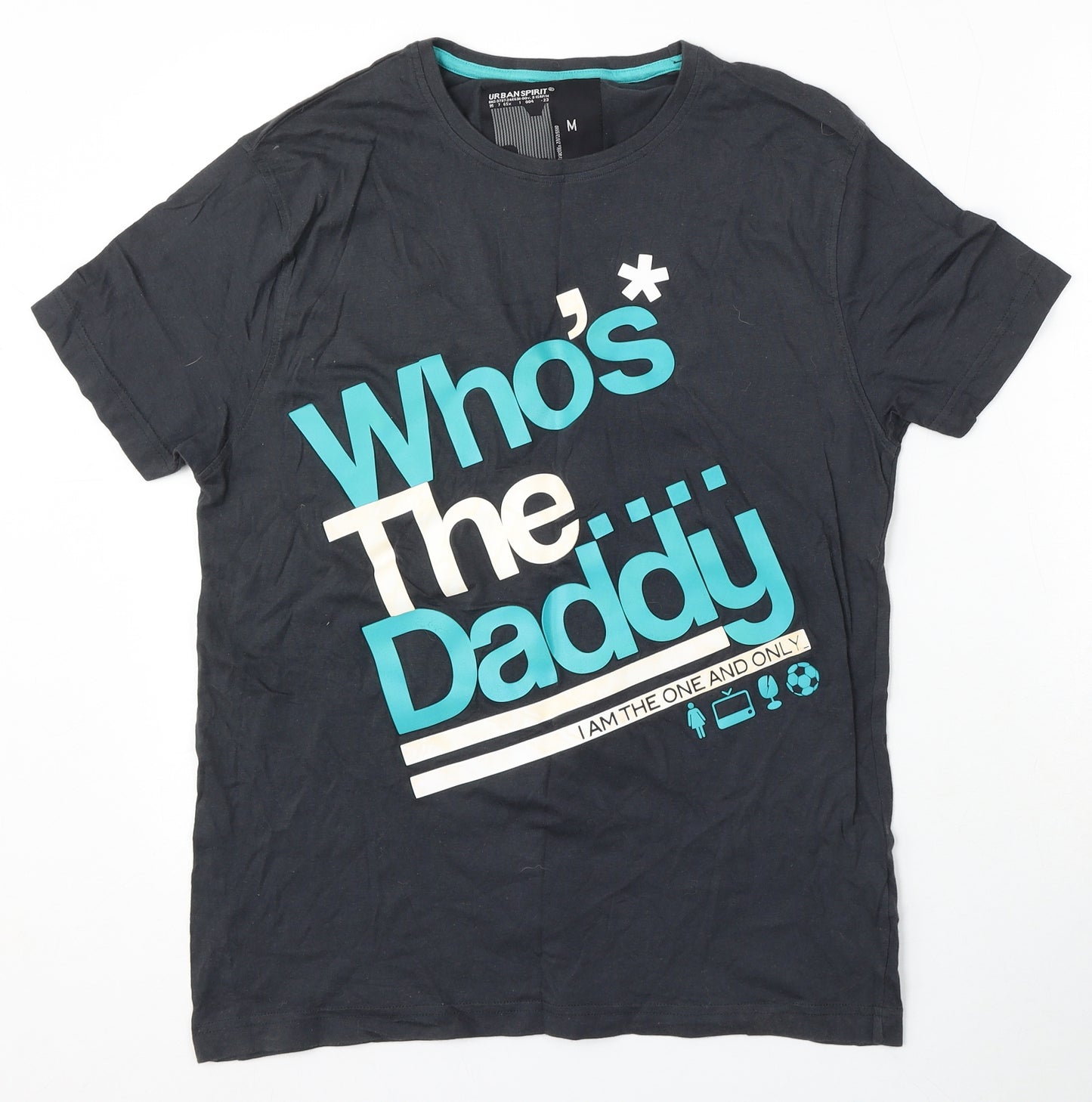 Urban Spirit Mens Grey Cotton T-Shirt Size M Round Neck - Who's the daddy