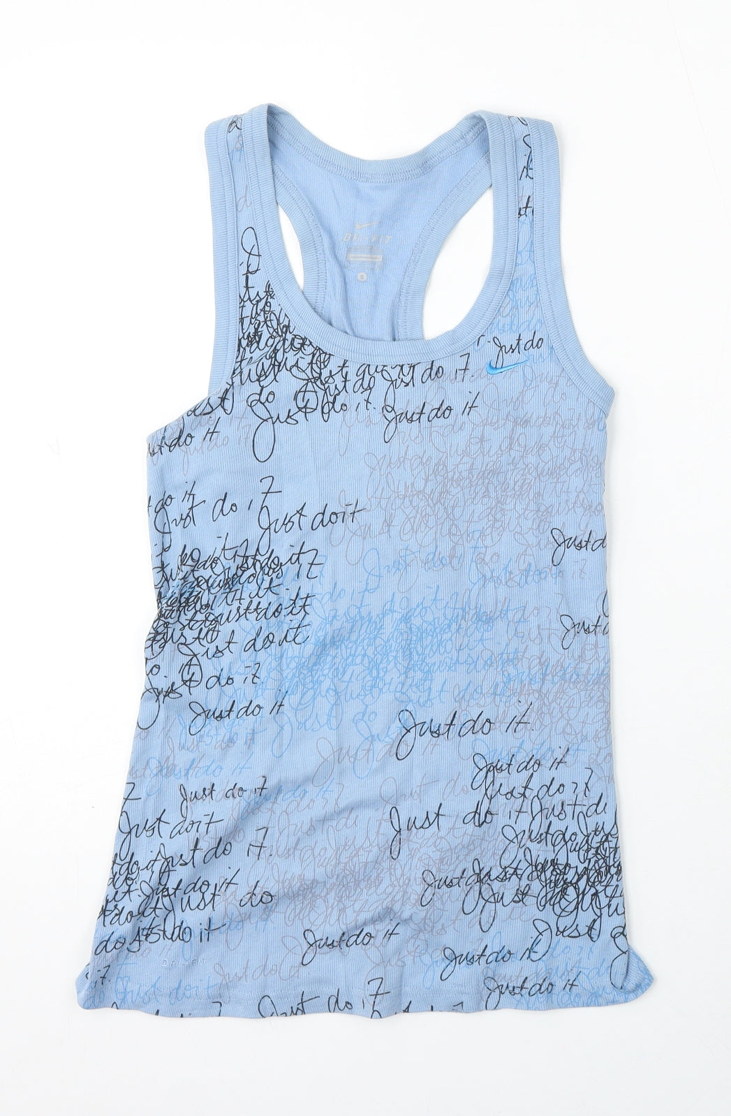 Nike Womens Blue Polyester Basic Tank Size S Round Neck