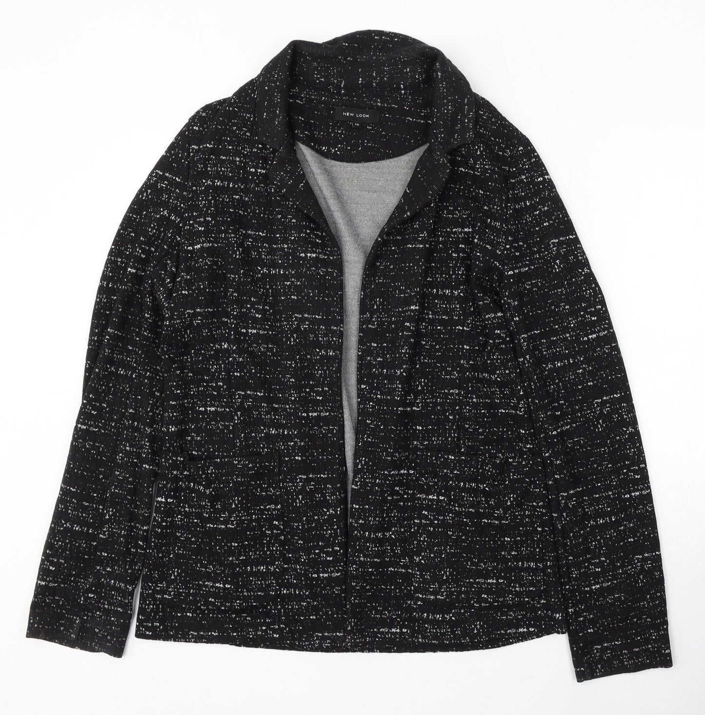 New Look Womens Black Collared Geometric Viscose Cardigan Jumper Size 12