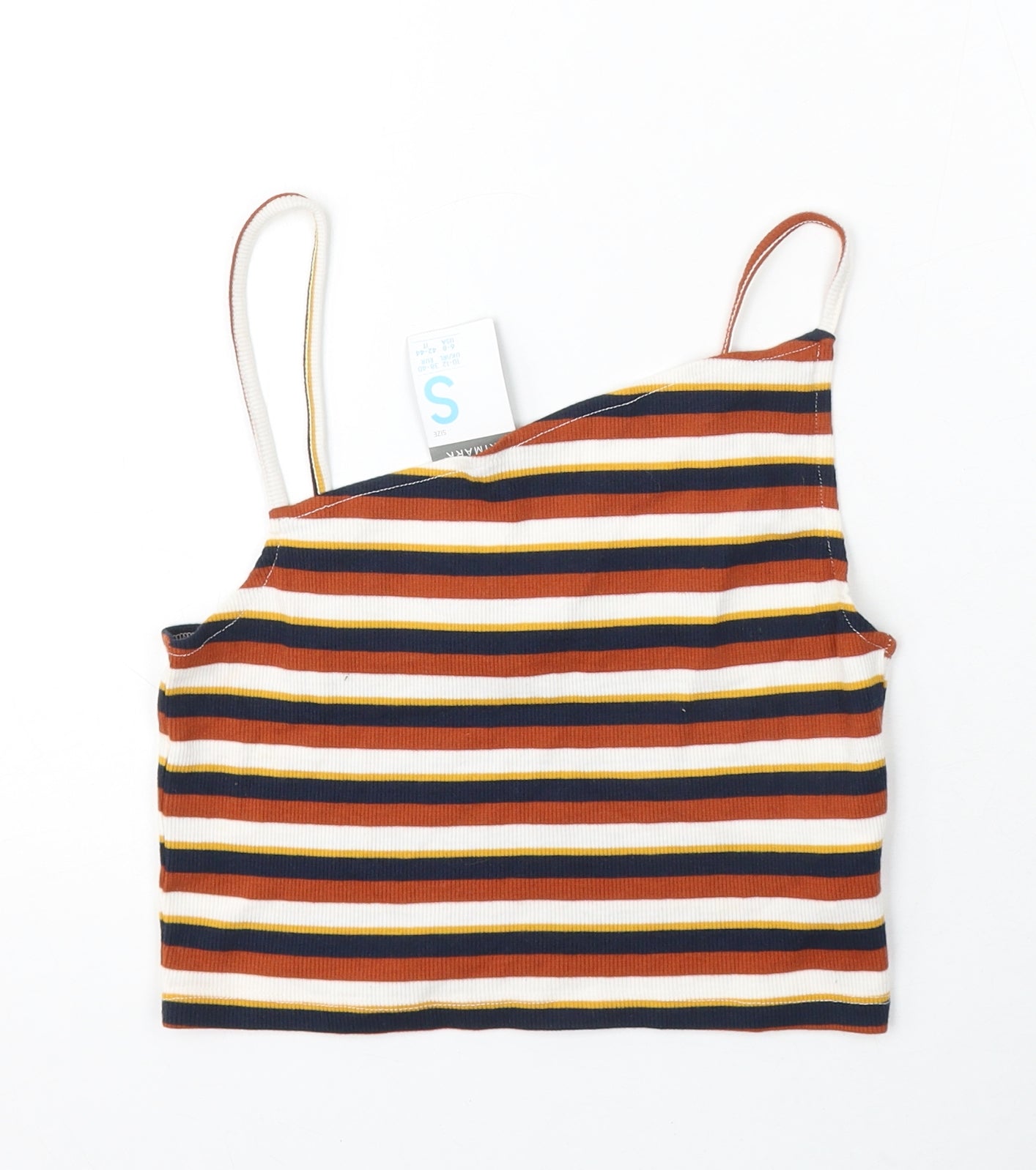 Primark Womens Multicoloured Striped Cotton Basic Tank Size 10 Square Neck