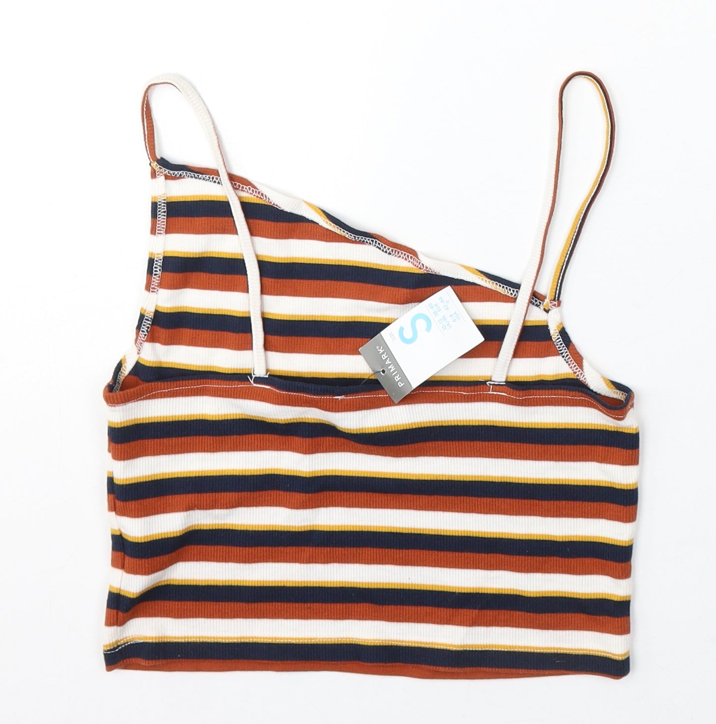 Primark Womens Multicoloured Striped Cotton Basic Tank Size 10 Square Neck
