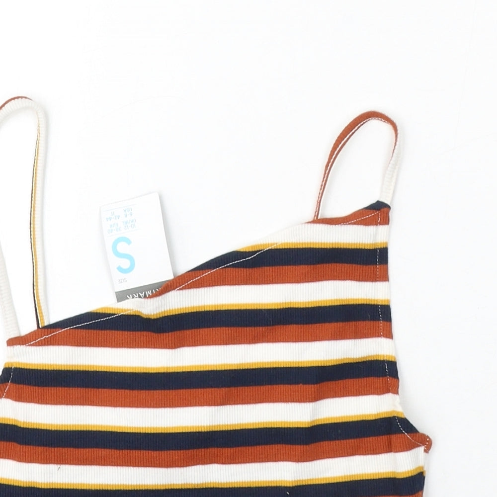 Primark Womens Multicoloured Striped Cotton Basic Tank Size 10 Square Neck