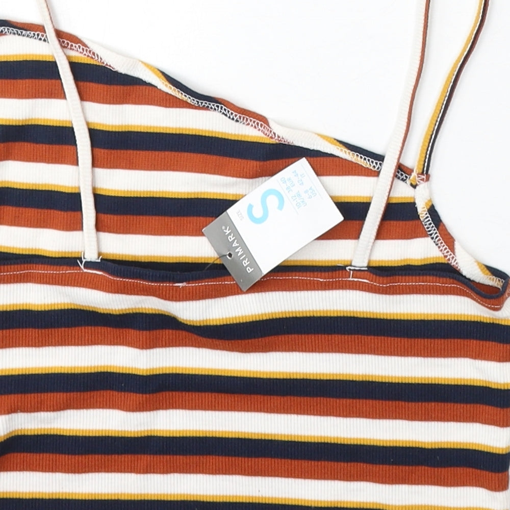 Primark Womens Multicoloured Striped Cotton Basic Tank Size 10 Square Neck