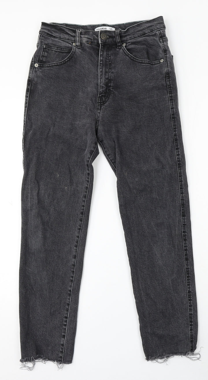 Pull&Bear Womens Grey Cotton Straight Jeans Size 8 L26 in Regular Button