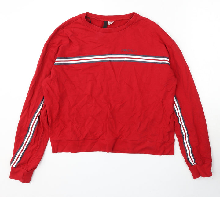 Divided by H&M Womens Red Striped Cotton Pullover Sweatshirt Size S - Original