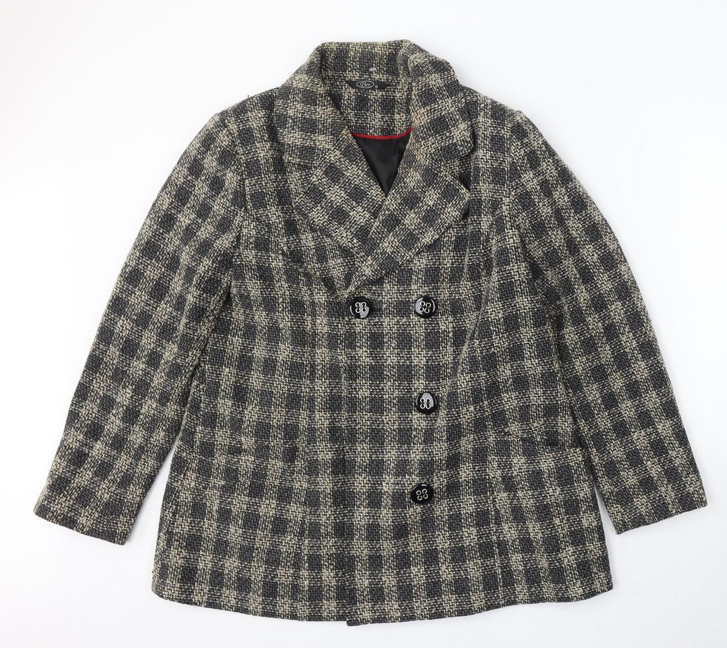 Bonmarché Womens Brown Check Pea Coat Coat Size 16 Button