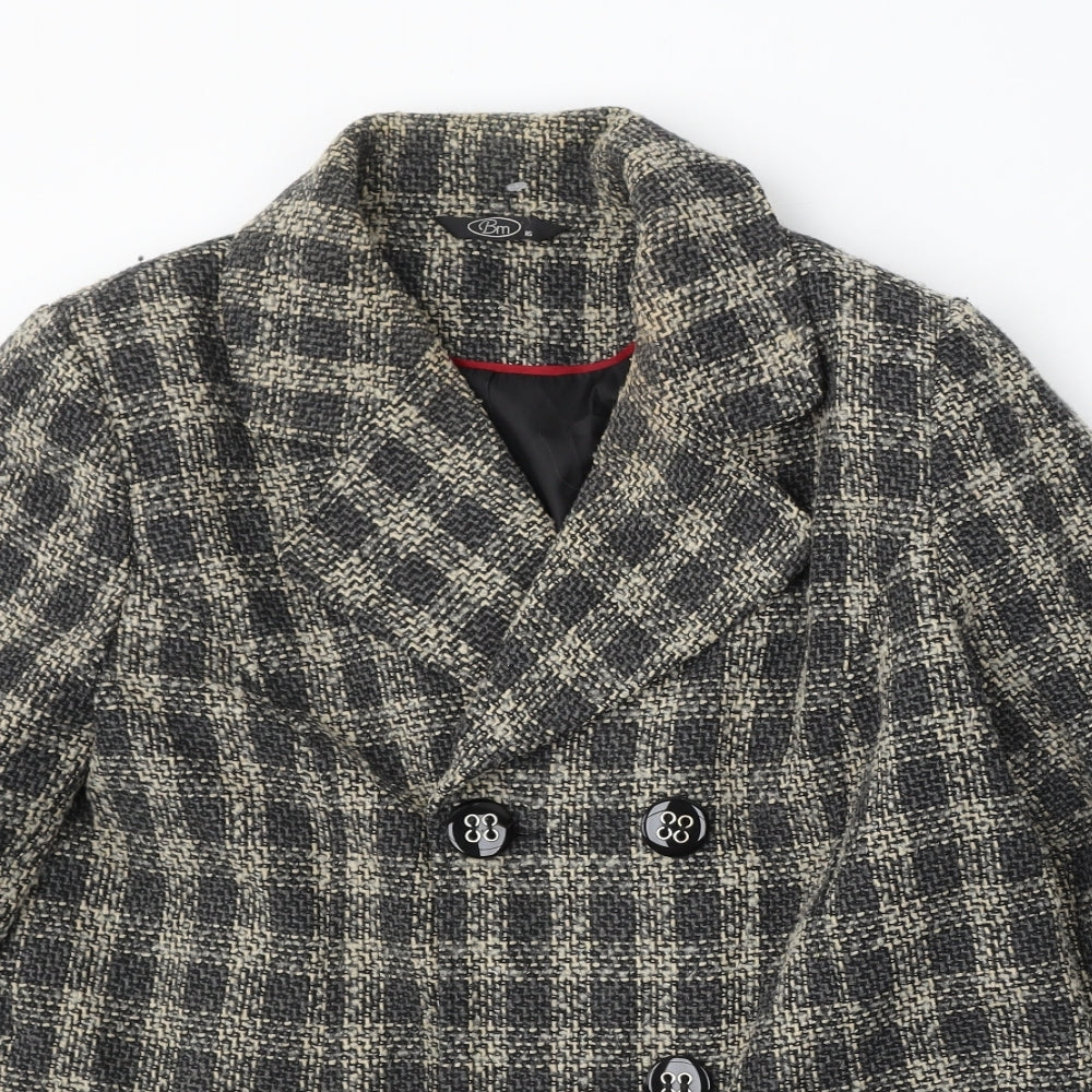 Bonmarché Womens Brown Check Pea Coat Coat Size 16 Button