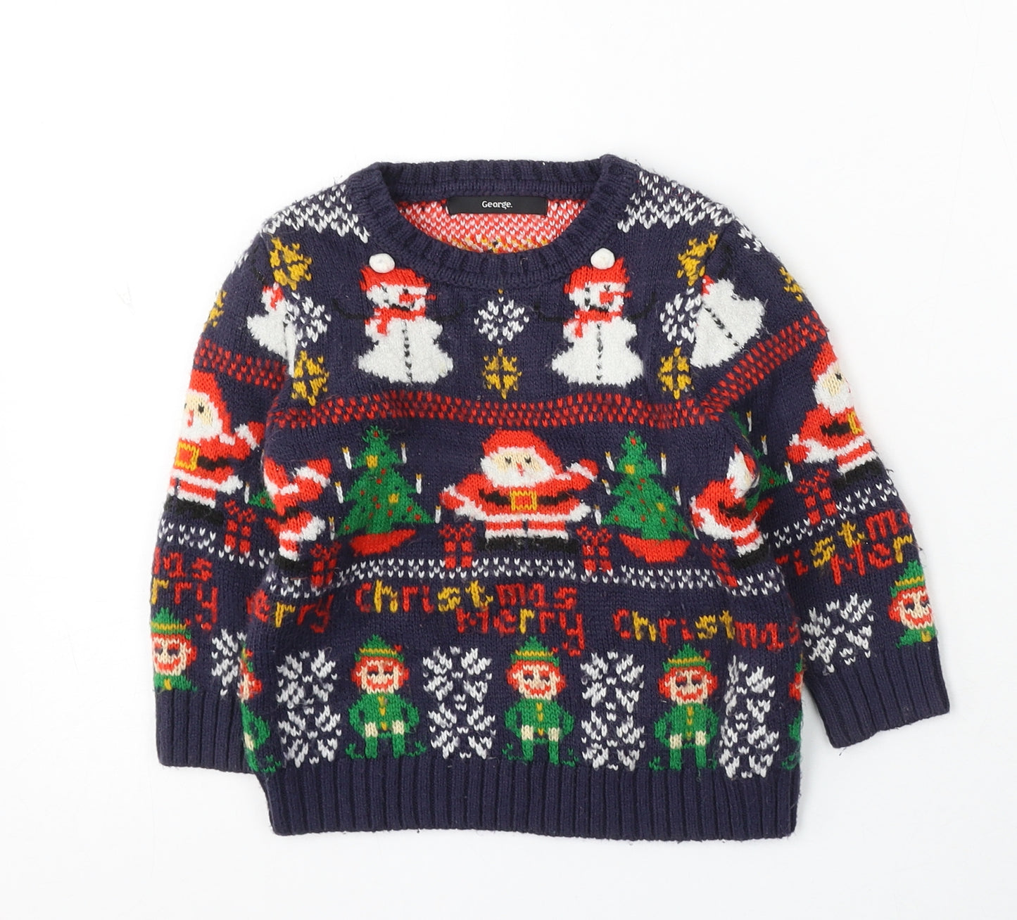 George Boys Blue Geometric Acrylic Pullover Jumper Size 18-24 Months - Christmas