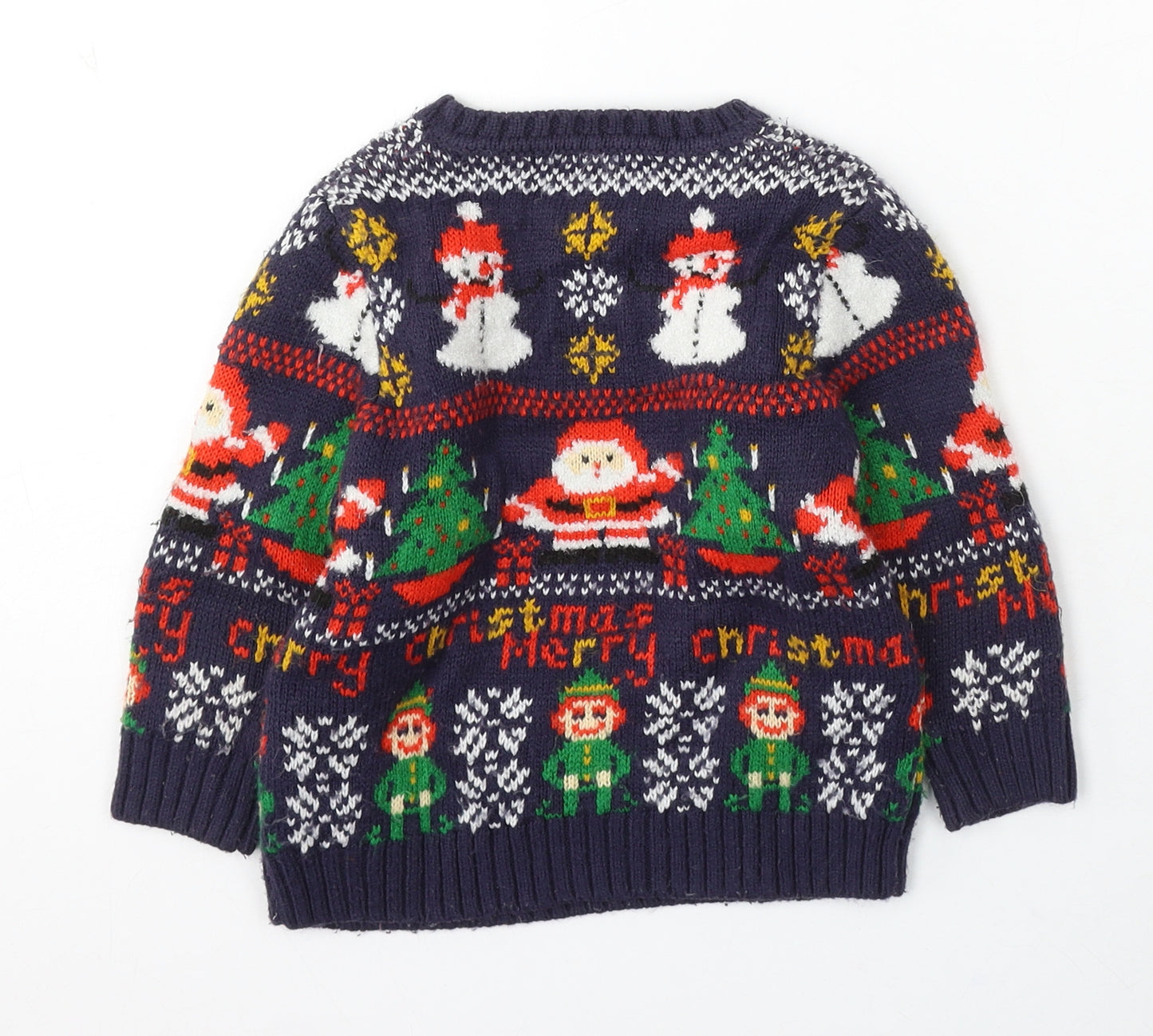 George Boys Blue Geometric Acrylic Pullover Jumper Size 18-24 Months - Christmas