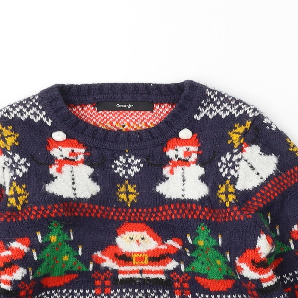 George Boys Blue Geometric Acrylic Pullover Jumper Size 18-24 Months - Christmas