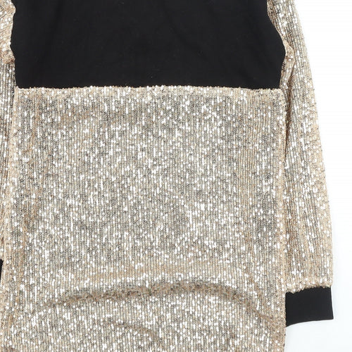 River Island Girls Gold Cotton Jumper Dress Size 9-10 Years High Neck Zip