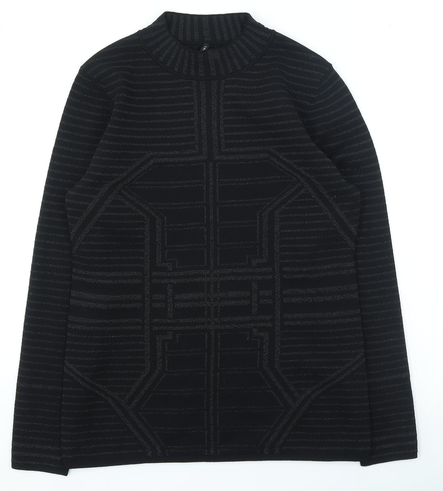 FreeQuent Womens Black High Neck Geometric Polyamide Pullover Jumper Size M