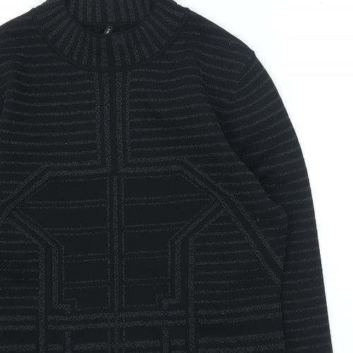 FreeQuent Womens Black High Neck Geometric Polyamide Pullover Jumper Size M